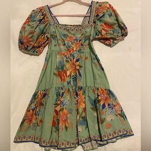 Farm Rio Bright Yard Green Mini Dress